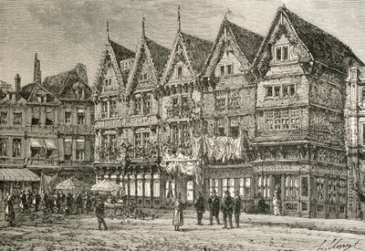 Vecchie case a Valenciennes, Francia, nel XIX secolo, da 
